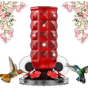 Window Hummingbird Feeder 16oz Glass Ant Moat Suction Cup Leakproof Red